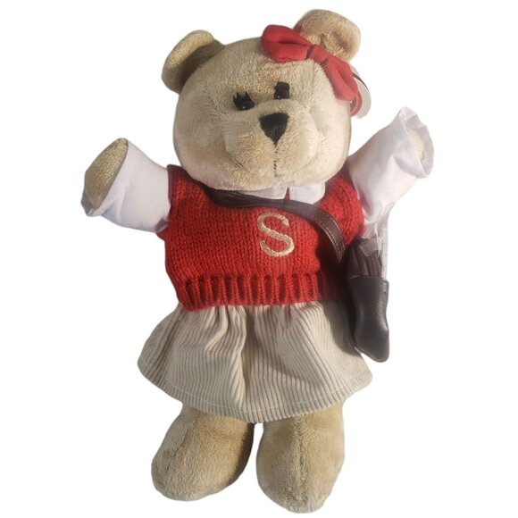 2004 Starbucks Bearista 34th Edition Fall School Bear Red Sweater and Skirt 11" - Picture 1 of 9